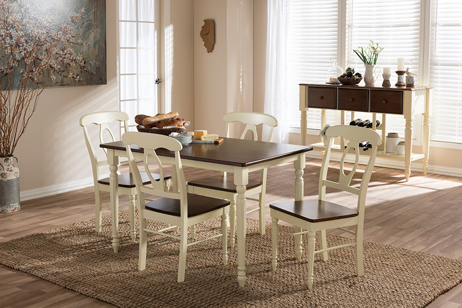 Napoleon French Country Cottage Buttermilk and "Cherry" Brown Finishing Wood 5-Piece Dining Set