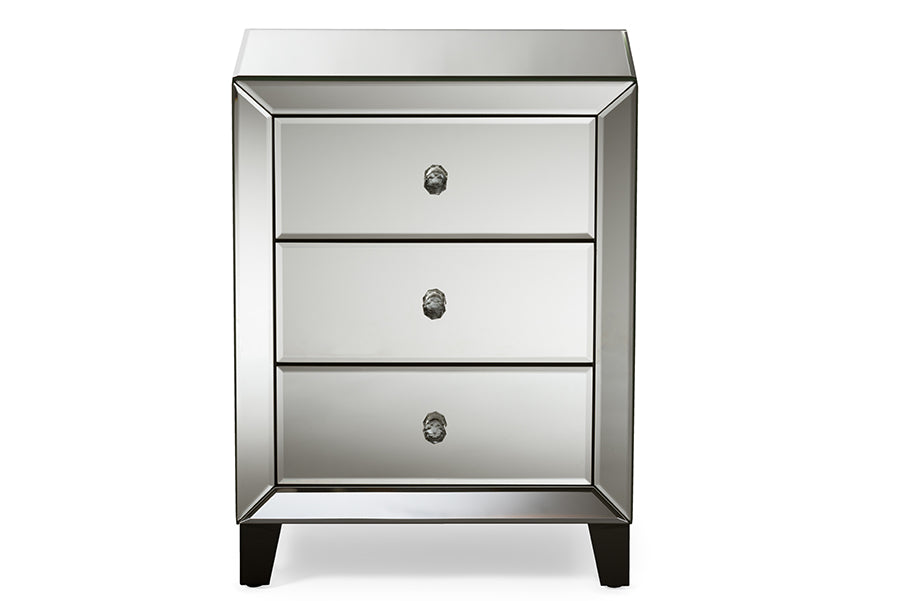Chevron Modern and Contemporary Hollywood Regency our Style Mirrored 3-Drawers End Table