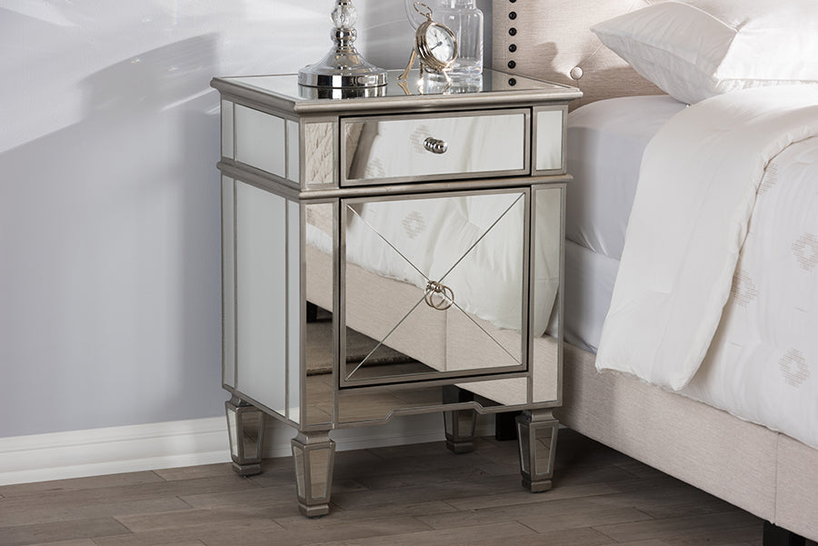 Claudia Hollywood Regency our Style Mirrored End Table