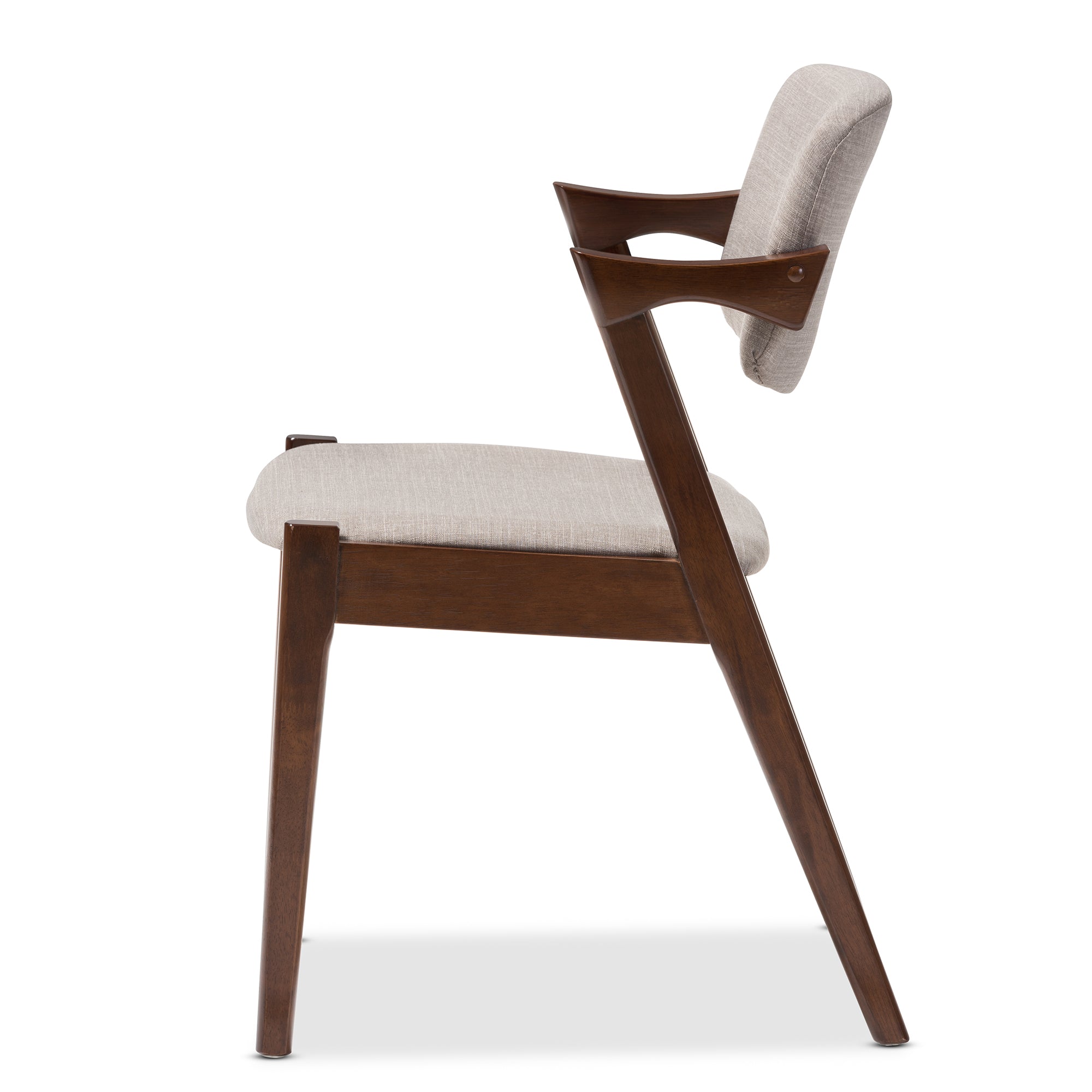 Elegant Mid-Century Dark Walnut Wood Grey Fabric Upholstered Dining Armchair