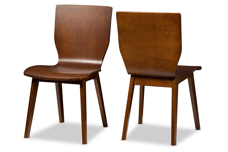 Elsa Mid-century Modern Scandinavian Style Dark Walnut Bent Wood Dining Chair (Set of 2)