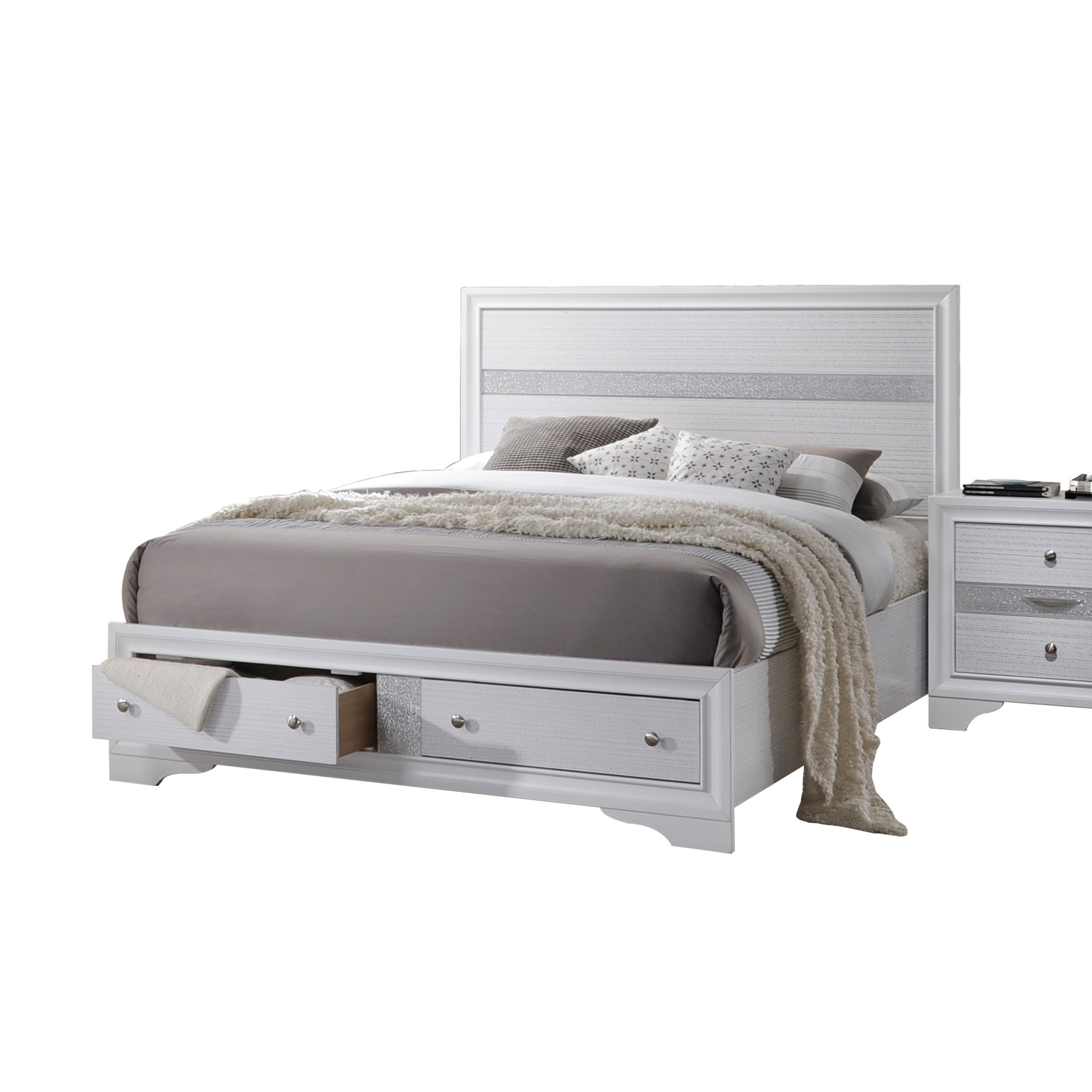 Naima Queen Bed w/Storage, White