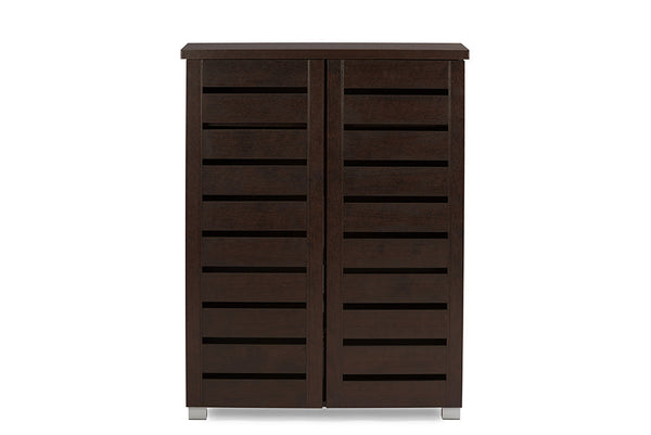 Adalwin Modern and Contemporary 2-Door Dark Brown Wooden Entryway Shoes Storage Cabinet