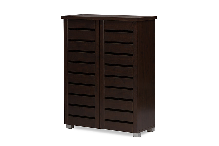 Adalwin Modern and Contemporary 2-Door Dark Brown Wooden Entryway Shoes Storage Cabinet