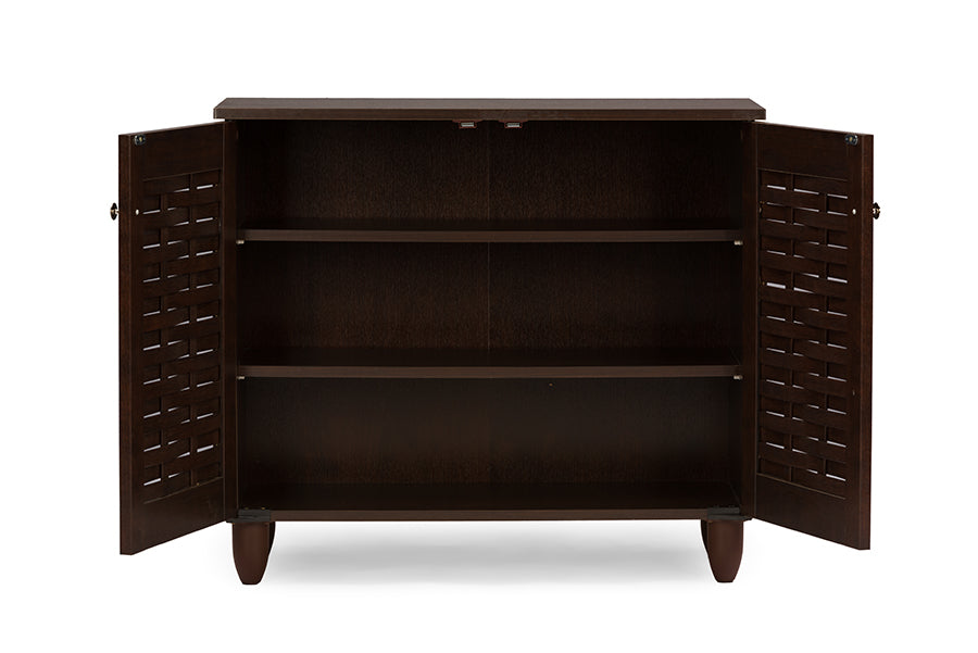 Winda Modern and Contemporary 2-Door Dark Brown Wooden Entryway Shoes Storage Cabinet