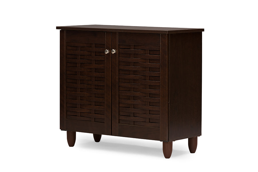 Winda Modern and Contemporary 2-Door Dark Brown Wooden Entryway Shoes Storage Cabinet