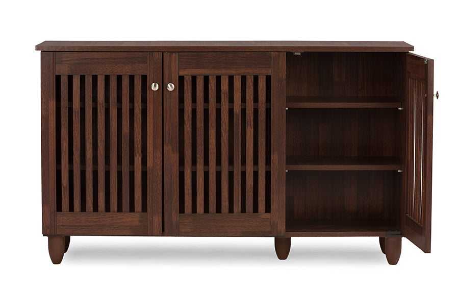 Fernanda Modern and Contemporary 3-Door Dark Brown Wooden Entryway Shoes Storage Wide Cabinet