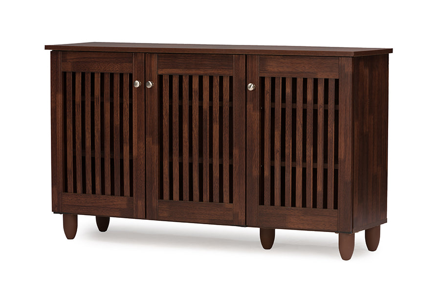Fernanda Modern and Contemporary 3-Door Dark Brown Wooden Entryway Shoes Storage Wide Cabinet