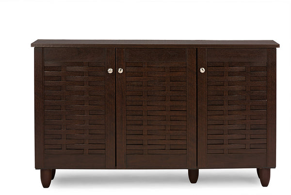 Winda Modern and Contemporary 3-Door Dark Brown Wooden Entryway Shoes Storage Cabinet