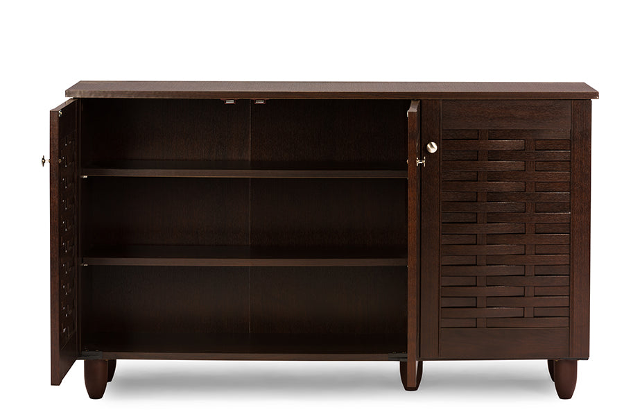 Winda Modern and Contemporary 3-Door Dark Brown Wooden Entryway Shoes Storage Cabinet
