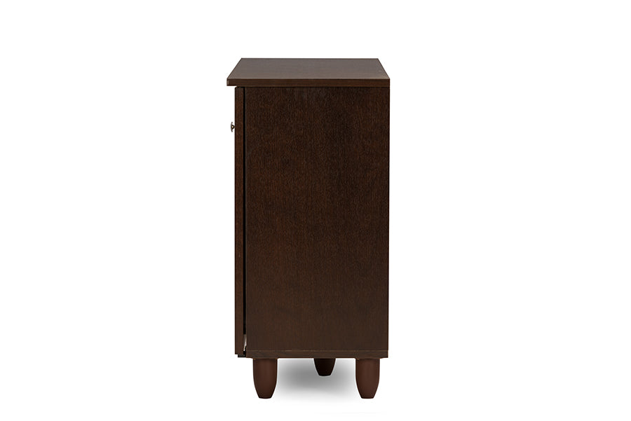 Winda Modern and Contemporary 3-Door Dark Brown Wooden Entryway Shoes Storage Cabinet
