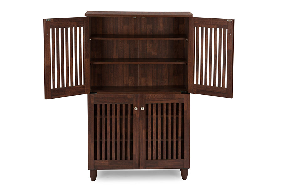 Fernanda Modern and Contemporary 4-Door Brown Wooden Entryway Shoes Storage Tall Cabinet