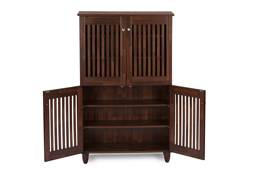 Fernanda Modern and Contemporary 4-Door Brown Wooden Entryway Shoes Storage Tall Cabinet