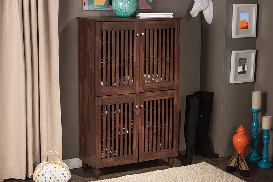 Fernanda Modern and Contemporary 4-Door Brown Wooden Entryway Shoes Storage Tall Cabinet