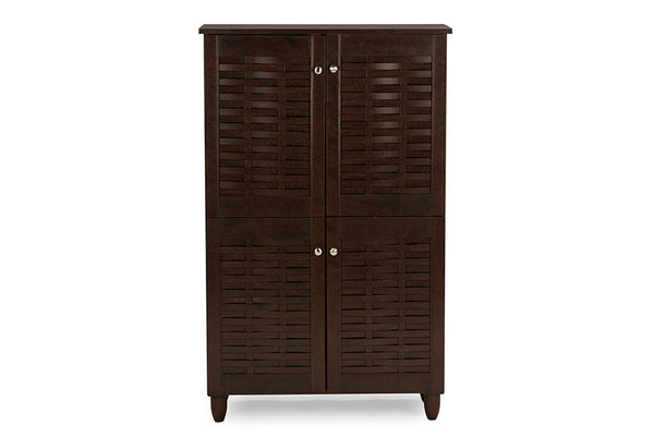 Winda Modern and Contemporary 4-Door Dark Brown Wooden Entryway Shoes Storage Cabinet