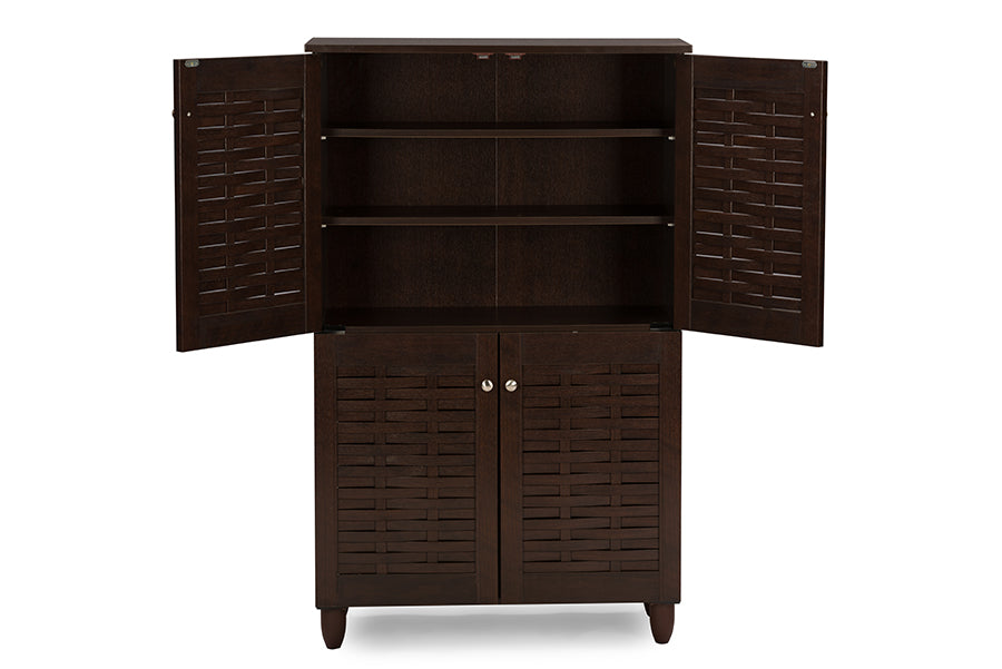 Winda Modern and Contemporary 4-Door Dark Brown Wooden Entryway Shoes Storage Cabinet