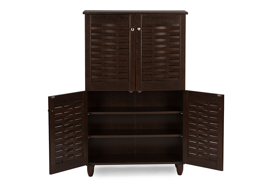 Winda Modern and Contemporary 4-Door Dark Brown Wooden Entryway Shoes Storage Cabinet