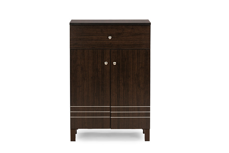 Baxton Studio Felda Dark Brown Modern Shoe Cabinet with 2 Doors and Drawer