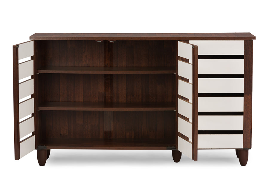 Gisela Oak and White 2-tone Shoe Cabinet With 3 Doors