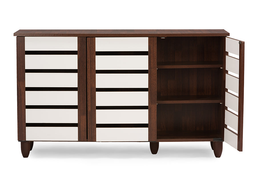 Gisela Oak and White 2-tone Shoe Cabinet With 3 Doors