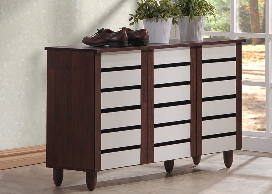 Gisela Oak and White 2-tone Shoe Cabinet With 3 Doors