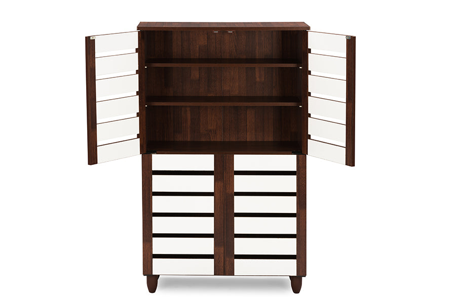 Gisela Oak and White 2-tone Shoe Cabinet With 4 Door