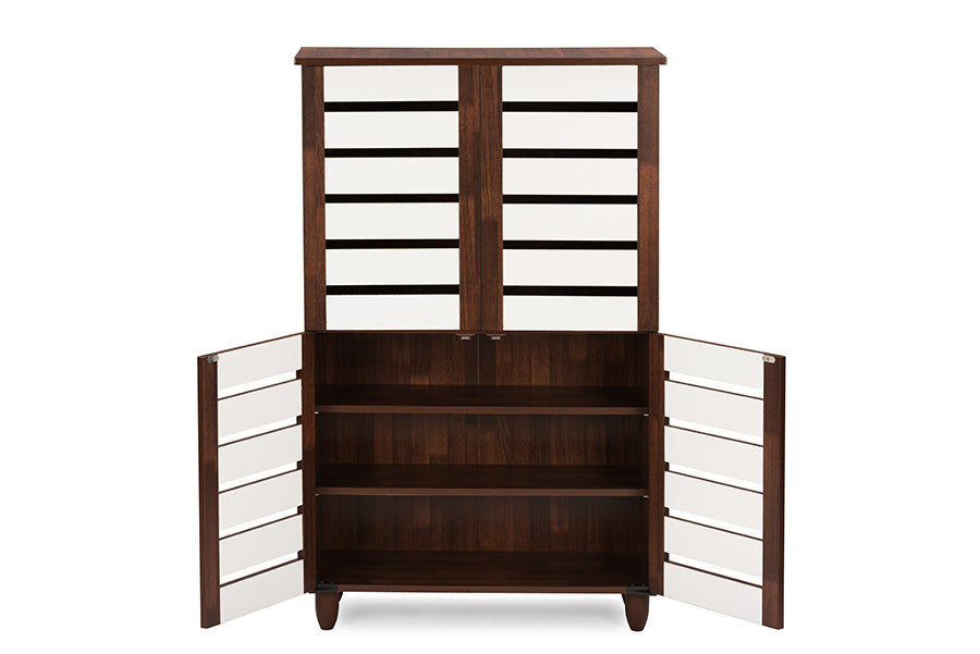 Gisela Oak and White 2-tone Shoe Cabinet With 4 Door