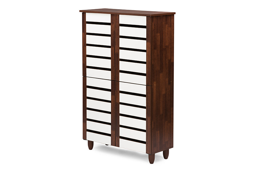 Gisela Oak and White 2-tone Shoe Cabinet With 4 Door