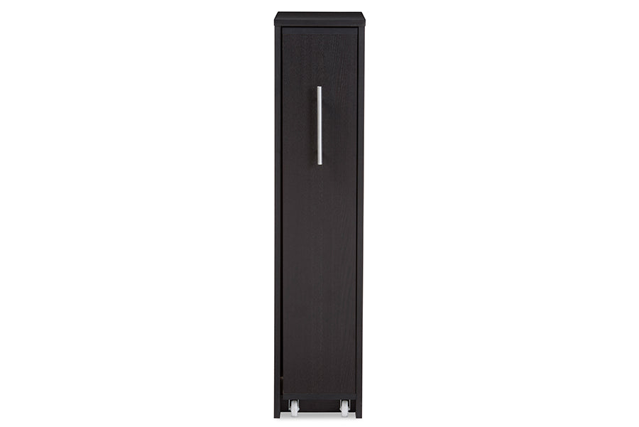 Lindo Dark Brown Wood Bookcase with One Pulled-out Door Shelving Cabinet