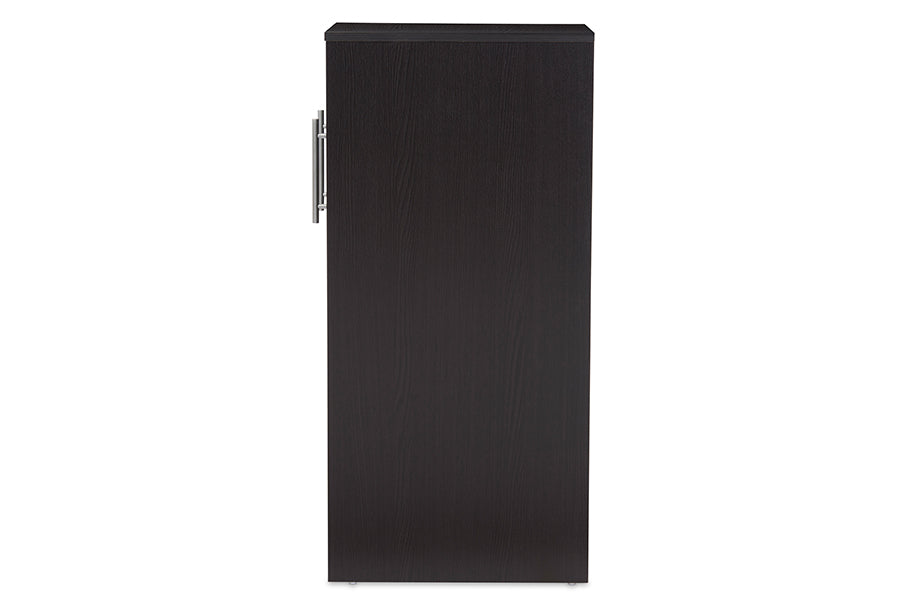 Lindo Dark Brown Wood Bookcase with Two Pulled-out Doors Shelving Cabinet