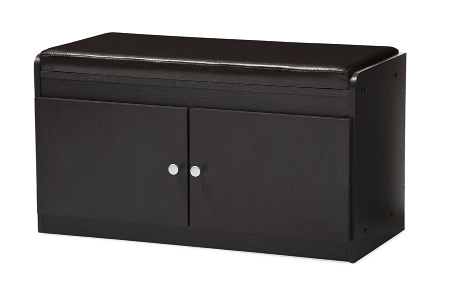 Margaret Modern and Contemporary Dark Brown Wood 2-Door Shoe Cabinet with Seating Bench