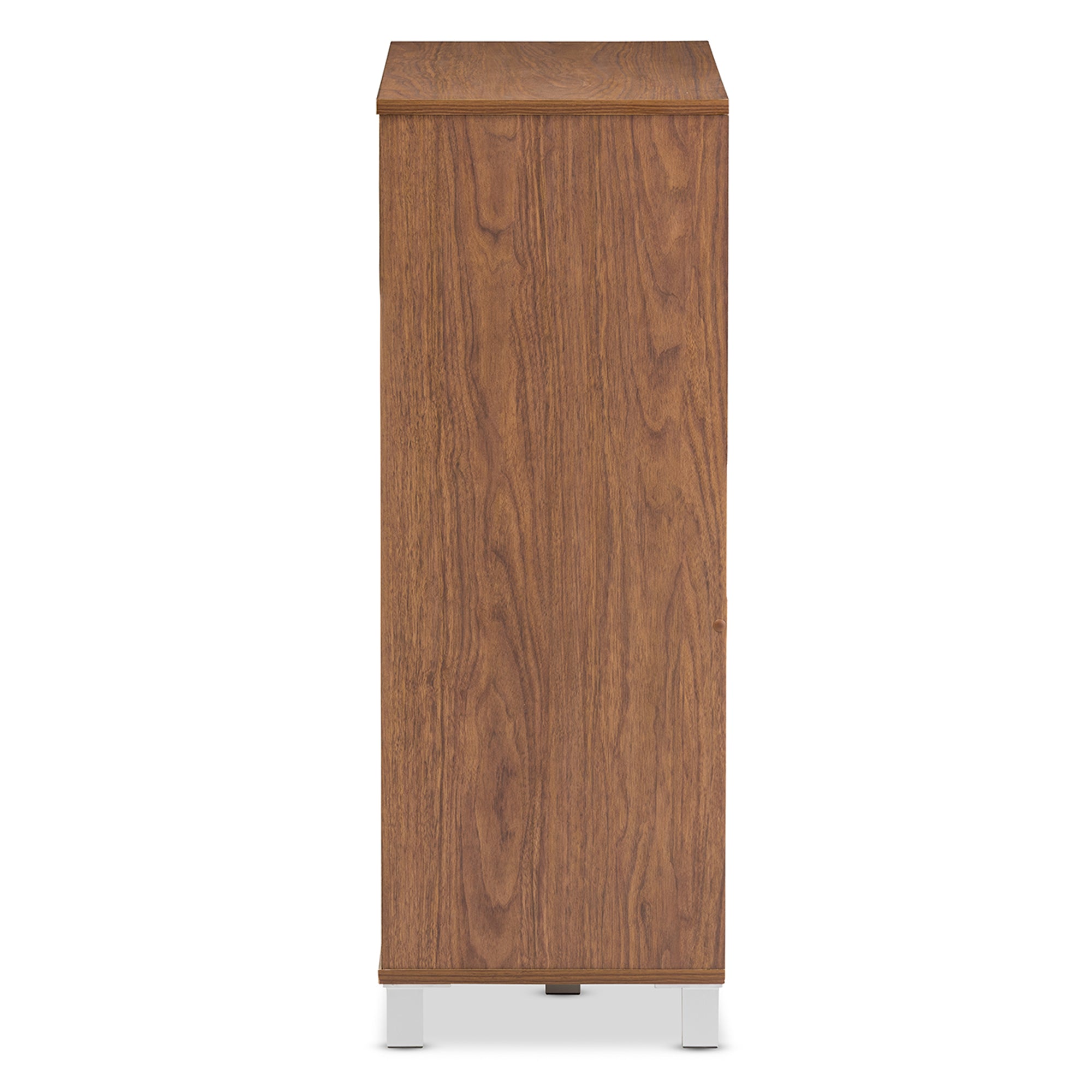 Shirley Modern and Contemporary "Walnut" Medium Brown Wood 2-Door Shoe Cabinet with Open Shelves