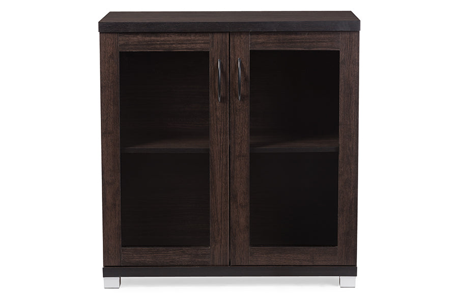 Zentra Modern and Contemporary Dark Brown Sideboard Storage Cabinet with Glass Doors