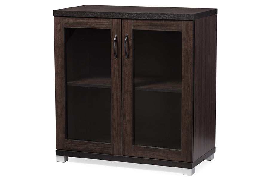 Zentra Modern and Contemporary Dark Brown Sideboard Storage Cabinet with Glass Doors