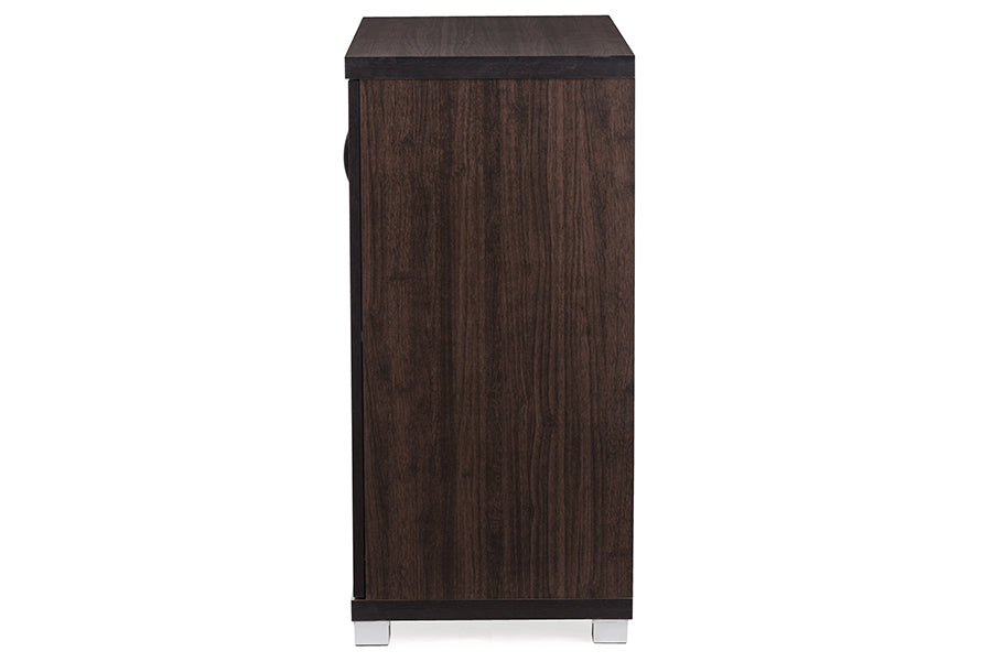 Zentra Modern and Contemporary Dark Brown Sideboard Storage Cabinet with Glass Doors