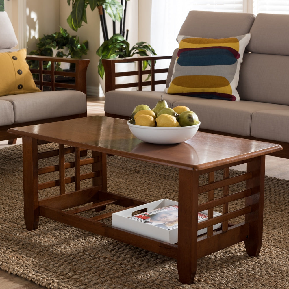Larissa Modern Classic Mission Style Cherry Finished Brown Wood Living Room Occasional Coffee Table