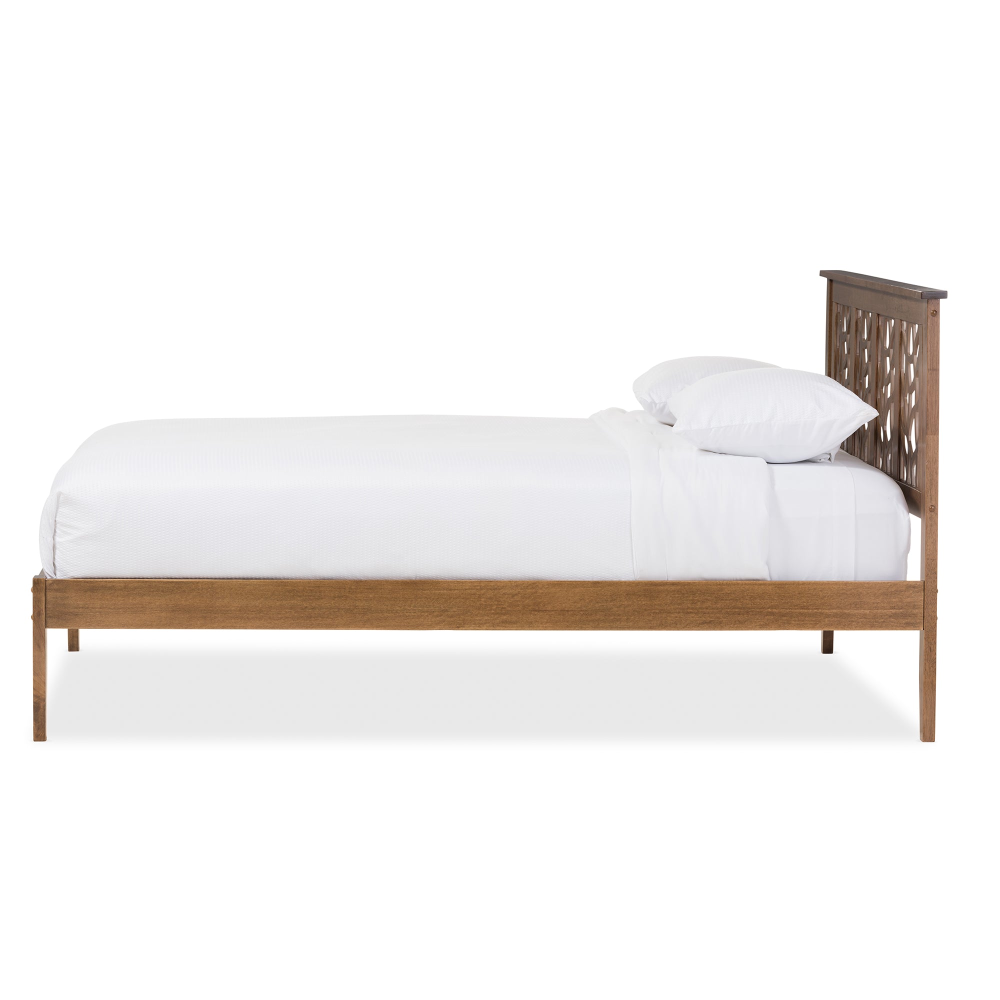 Trina Contemporary Tree Branch Inspired Walnut Wood Queen Size Platform Bed