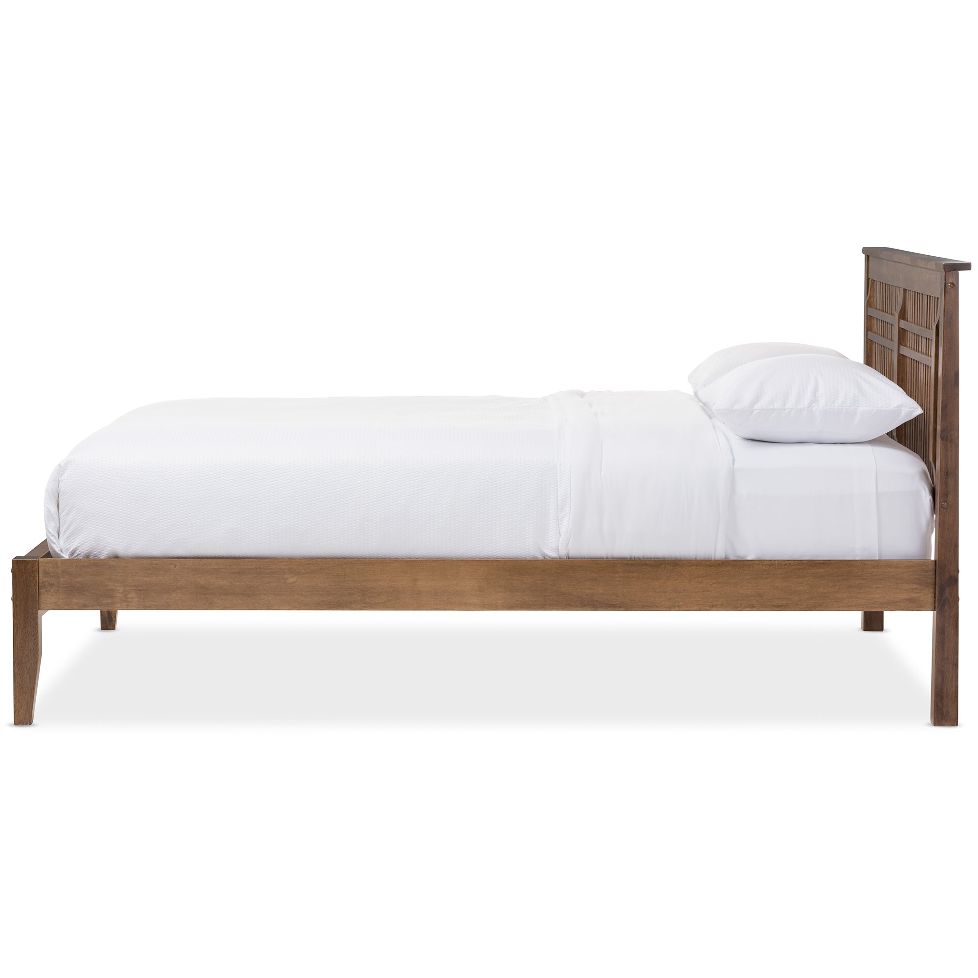 Loafey Solid Walnut Wood Window-Pane Style Queen Size Platform Bed