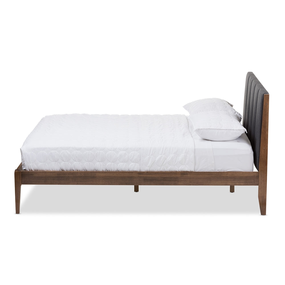 Ember Light Grey Fabric and Medium Brown Finish Wood Queen Size Platform Bed