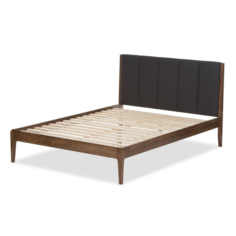 Ember Light Grey Fabric and Medium Brown Finish Wood Queen Size Platform Bed