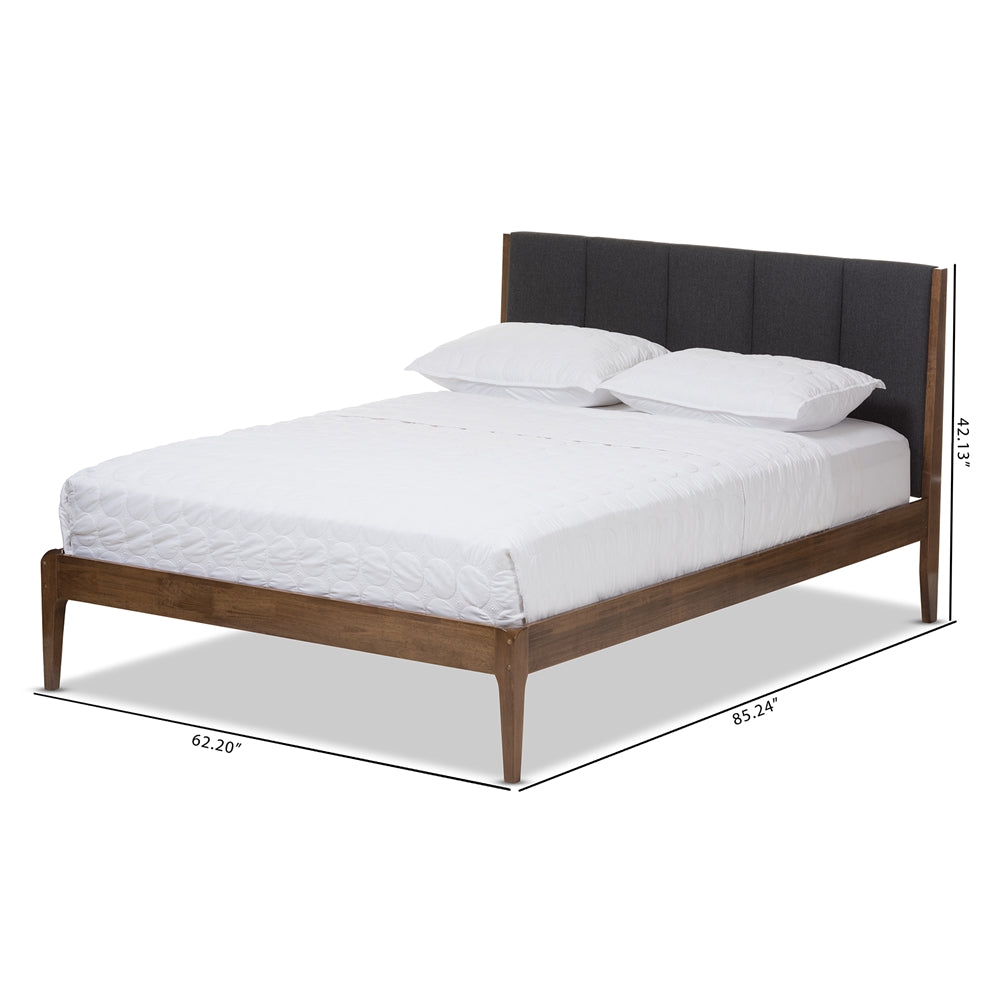 Ember Light Grey Fabric and Medium Brown Finish Wood Queen Size Platform Bed