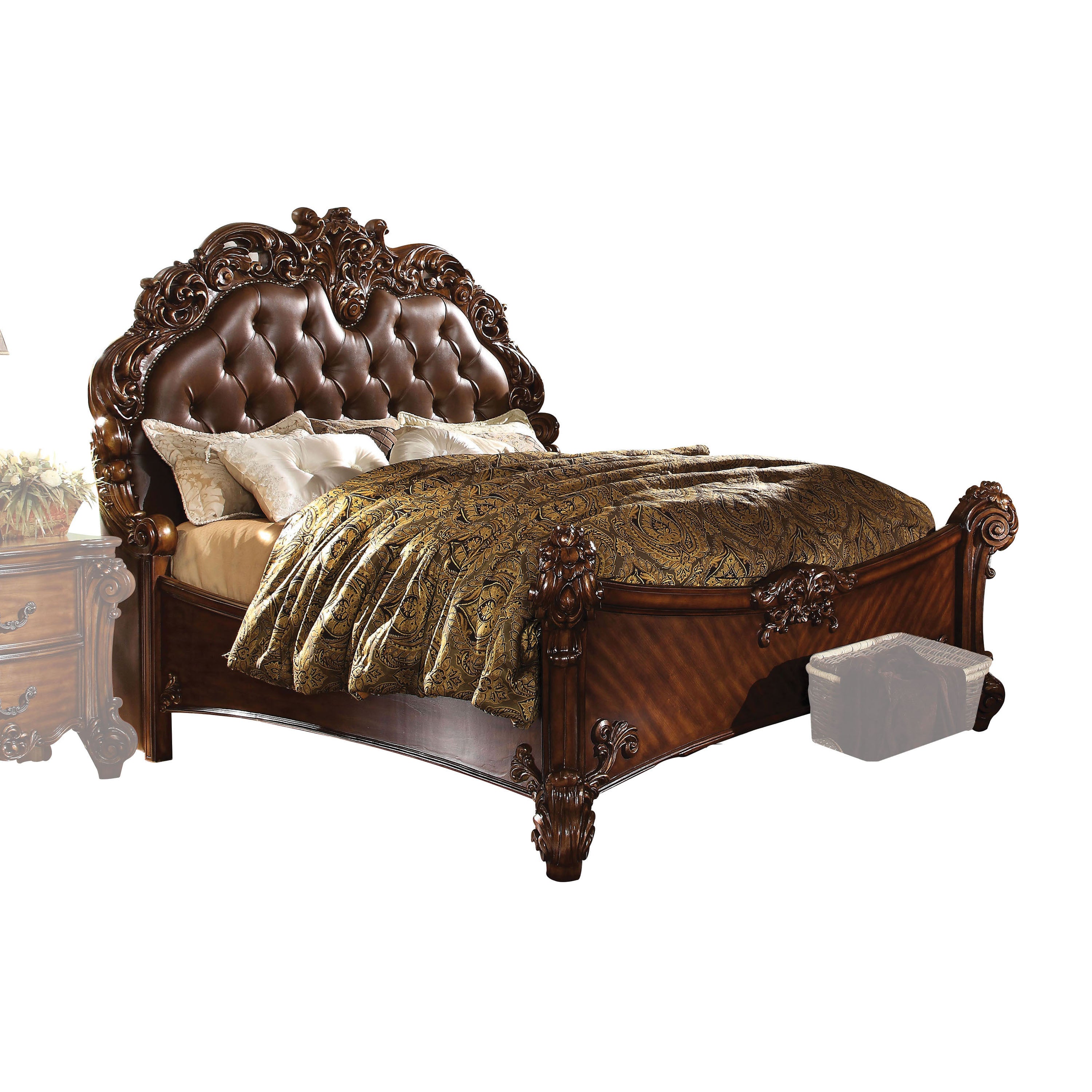 Vendome Eastern King Bed, Synthetic Leather & Cherry