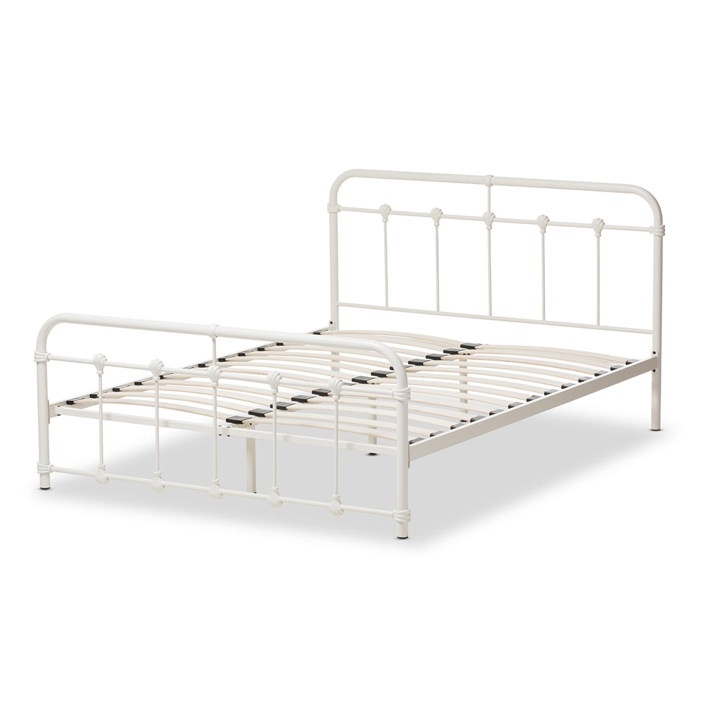 Mandy Industrial Style White Finished Metal Queen Size Platform Bed