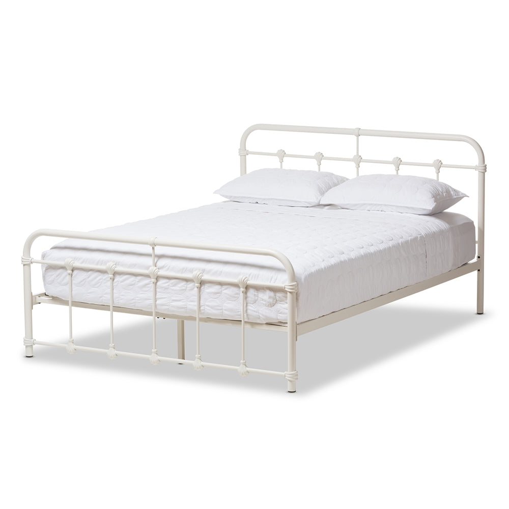 Mandy Industrial Style White Finished Metal Queen Size Platform Bed