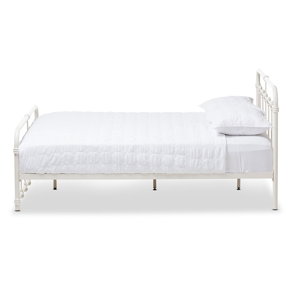 Mandy Industrial Style White Finished Metal Queen Size Platform Bed