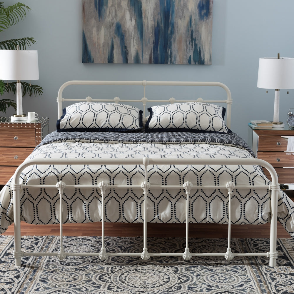 Mandy Industrial Style White Finished Metal Queen Size Platform Bed