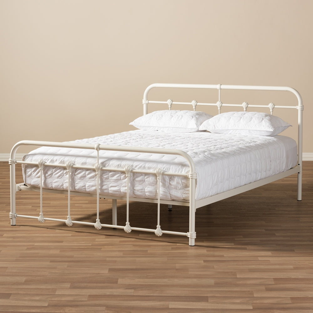 Mandy Industrial Style White Finished Metal Queen Size Platform Bed