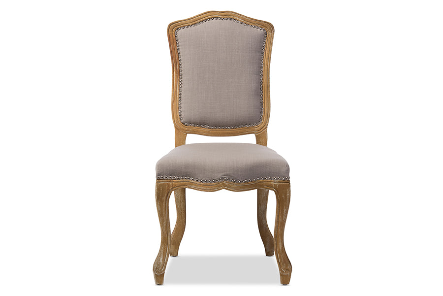 Baxton Studio Chateauneuf French Vintage Cottage Weathered Oak Beige Fabric Upholstered Dining Side Chair