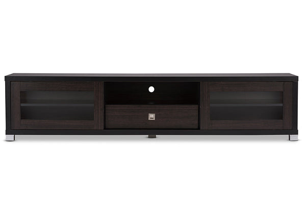 Beasley 70-Inch Dark Brown TV Cabinet with 2 Sliding Doors and Drawer