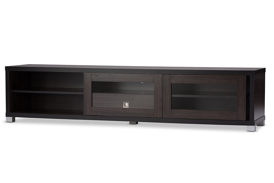 Beasley 70-Inch Dark Brown TV Cabinet with 2 Sliding Doors and Drawer